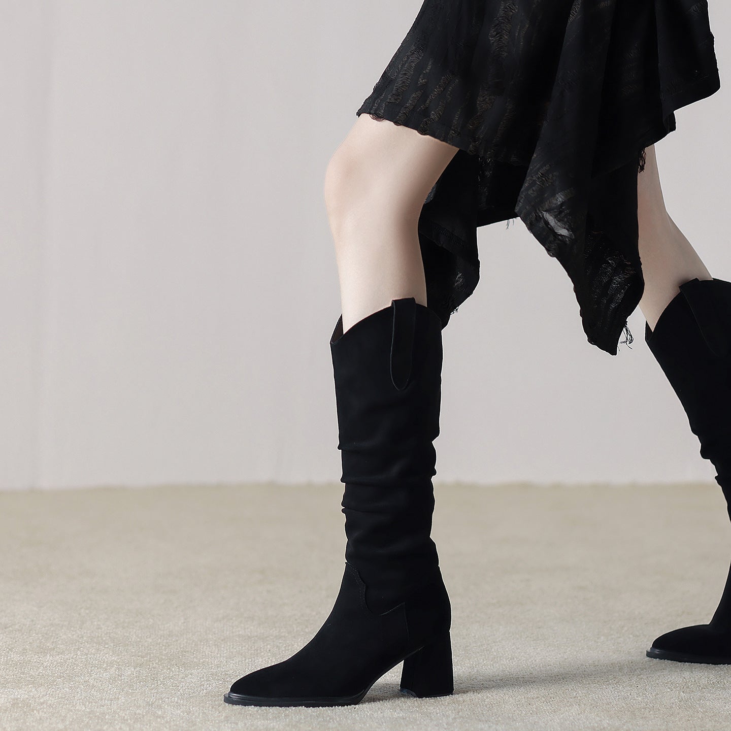 Women's Version Retro French Elegant British Style Slimming Chunky Women's Leather Boots