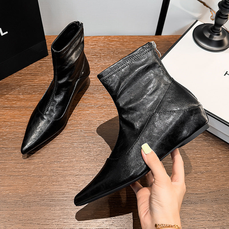 Women's Height Increasing Insole Pointed Toe Fashion French Women's Leather Boots