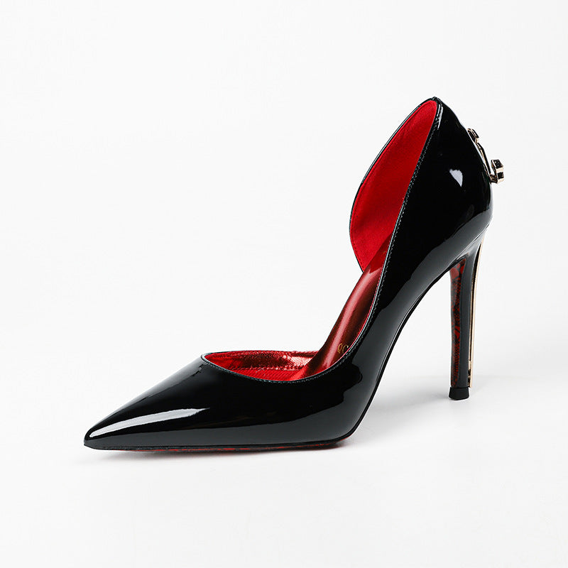 Empty Gold Truncheon High Stiletto Printed Red Bottom Pointed Women's Fashion Shoes