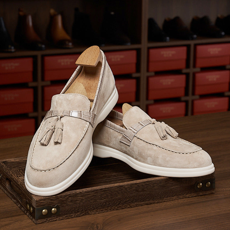 Men's Genuine Suede British Tassel Slip-on With Men's Casual Shoes
