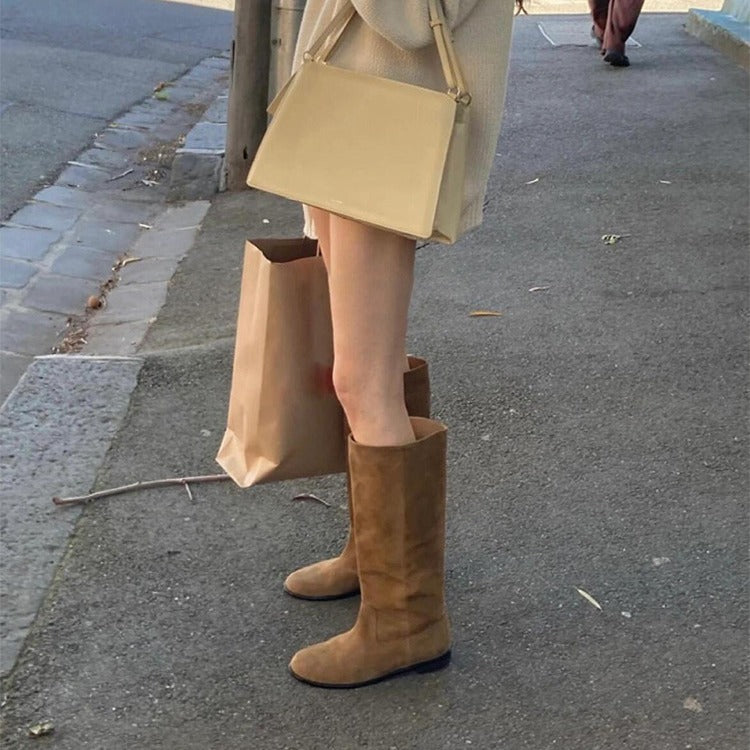 Women's Korean Style Suede Knee-high Flat Slimming Below The Knee Women's Leather Boots