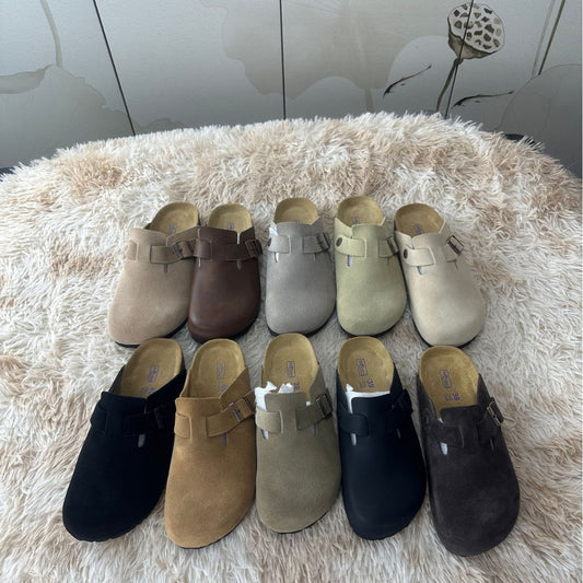 Women's & Men's Half Toe Cap Cork Sole Genuine Thick Slippers