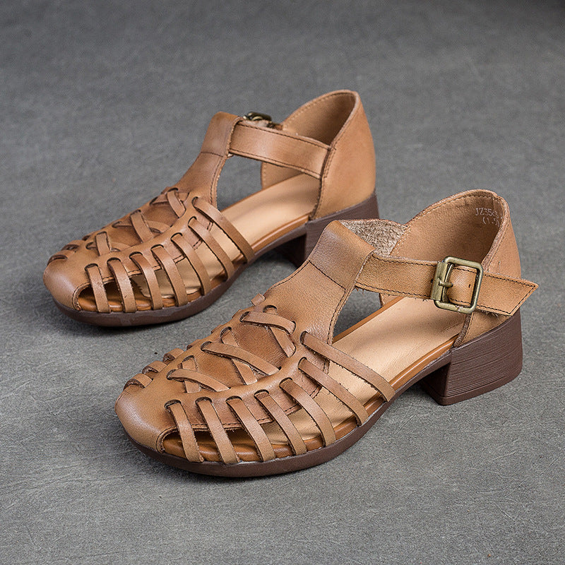 Women's Closed Toe Buckle Small Retro Roman High Heeled Sandals