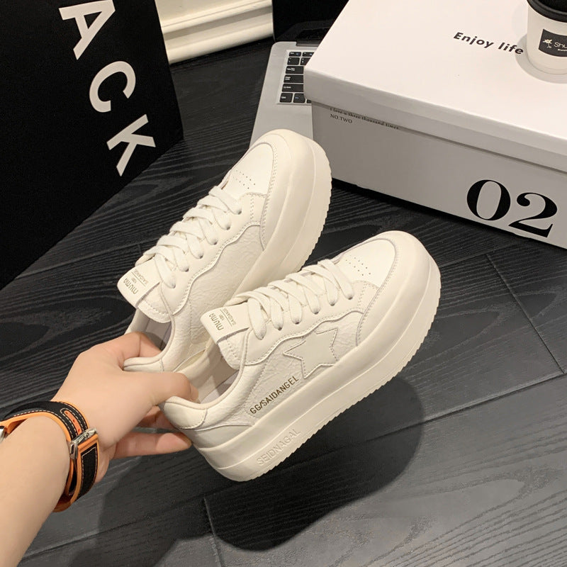 Women's White Spring Old Gold Thick Bottom Soft Surface Star Sneakers