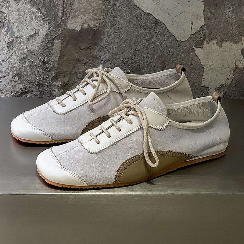 German Training Color Matching Round Toe Men's Casual Leather Shoes