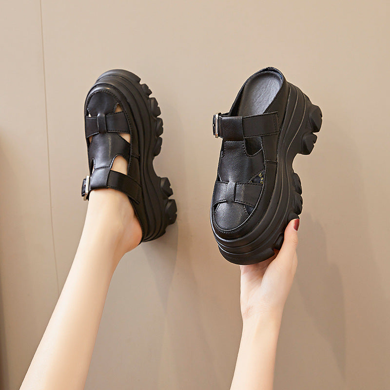 Women's Genuine Closed Toe Height Increasing Summer Muffin Hole Sandals