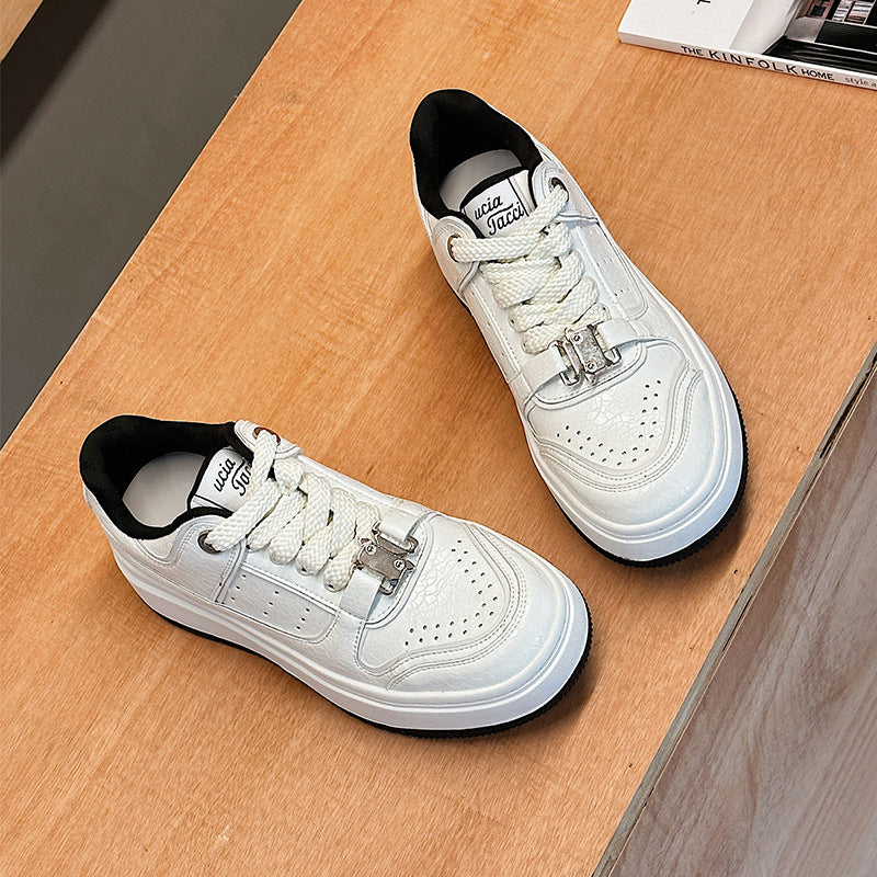 Women's Thick-soled Spring White Breathable Cowhide Women's Board Shoes