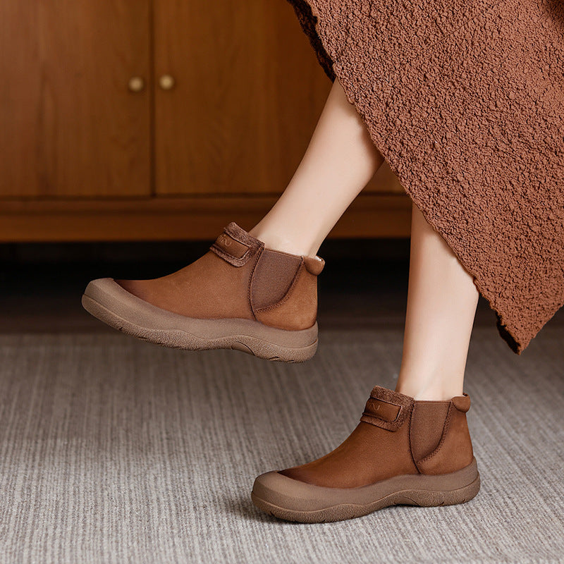 Women's Vintage Cowhide Slip-on Lofter Platform Fashion Women's Leather Boots