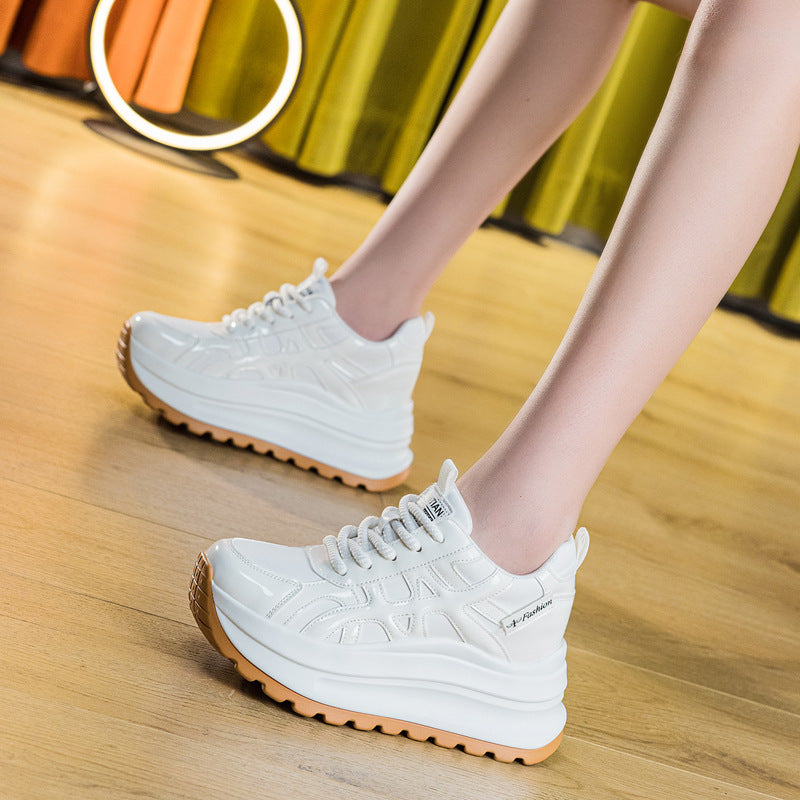 Women's Autumn Flat Bottom Wedge Platform Thick Hidden White Heels