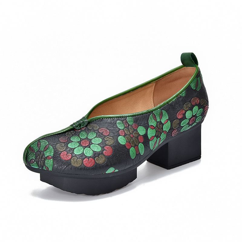 Women's Of Cowhide Print Chinese Style National Chunky Ethnic Retro Cotton Women's Casual Shoes