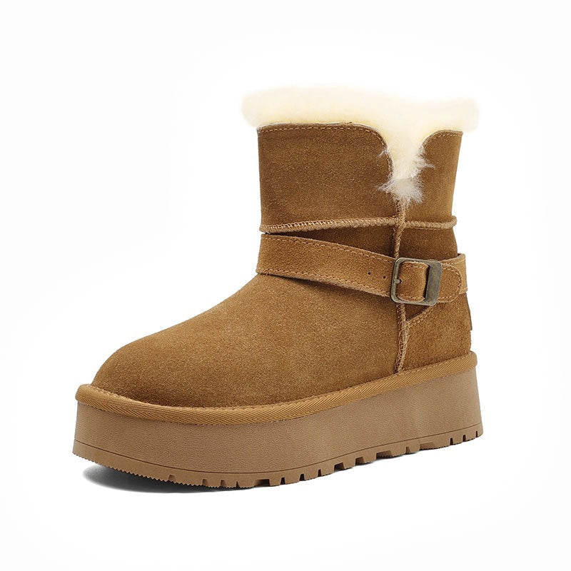 Women's Fabric Cow Suede Mouth Real Wool In Insole Containing Women's Snow Boots