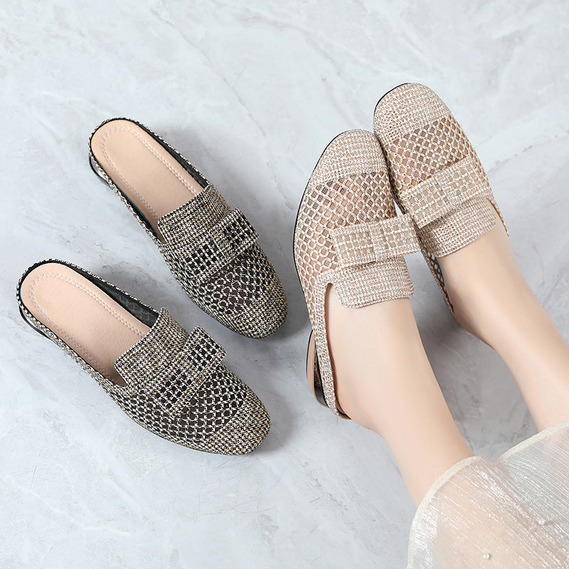 Women's Mesh Rhinestone Breathable Outer Wear Flat Sandals