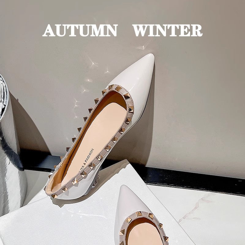 Women's Rivet Patent Lei Gentle Soft Soled Women's Fashion Shoes