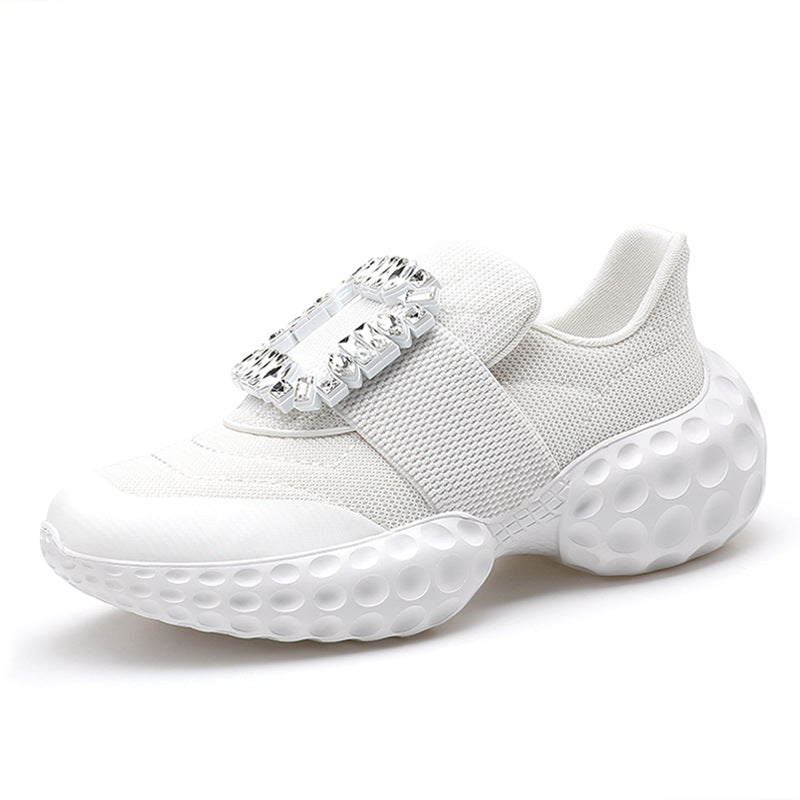 Women's Rhinestone Square Buckle Dad Platform Heightened Sneakers