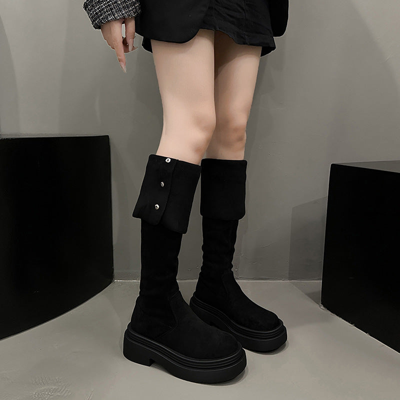 Retro Two-way Folding Thick-soled Chunky Long Boots