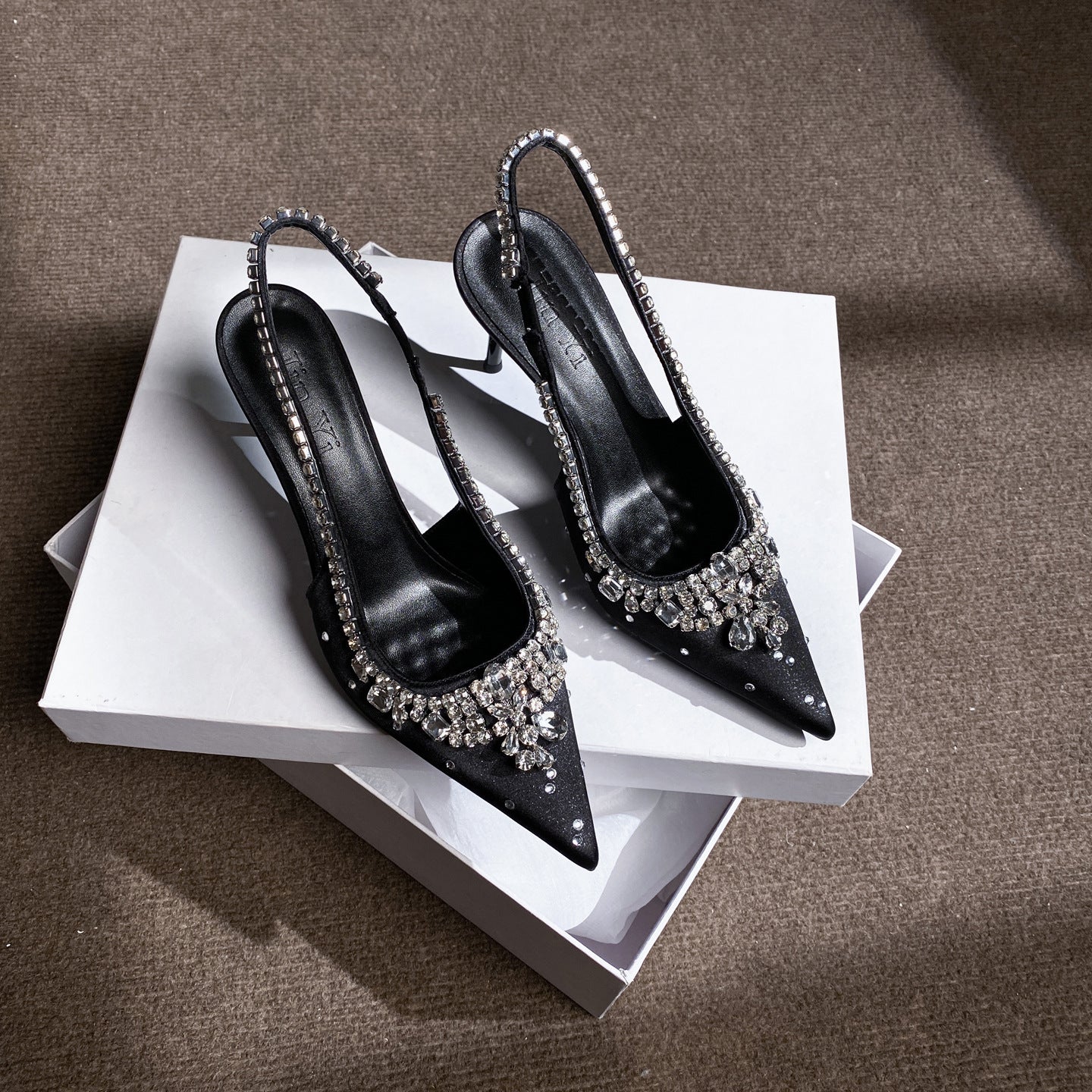 Women's Rhinestone Stiletto Pointed High Back Empty Women's Fashion Shoes