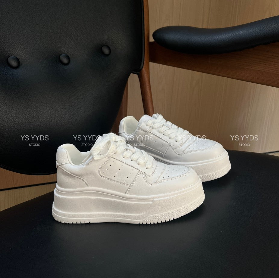 Women's Autumn First Layer Cowhide White Raise The Women's Casual Shoes