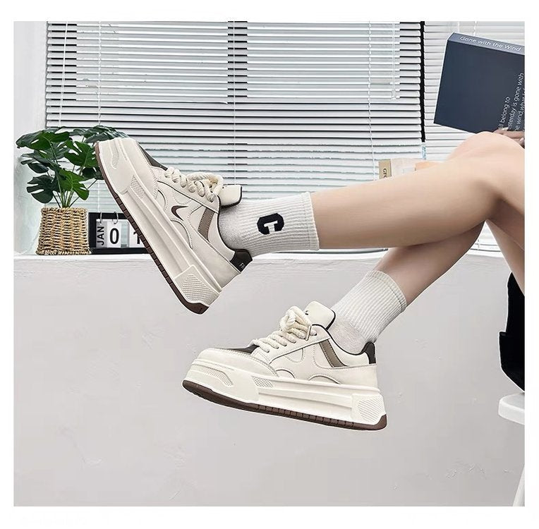 Women's White Korean Style Height Increasing Sports Casual Shoes