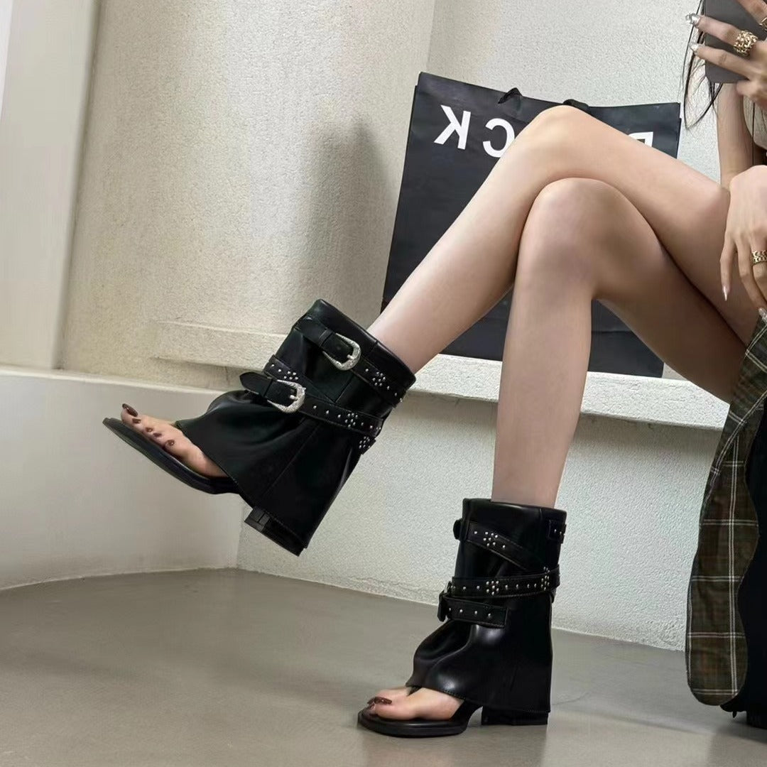 Women's Chunky Herringbone Summer Retro Buckle Fried Street Hot Heels