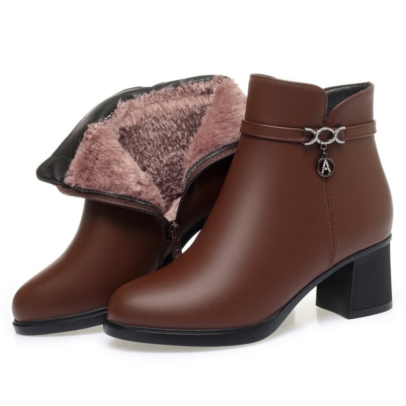Mother's Soft Bottom Fleece-lined Thick Female Boots