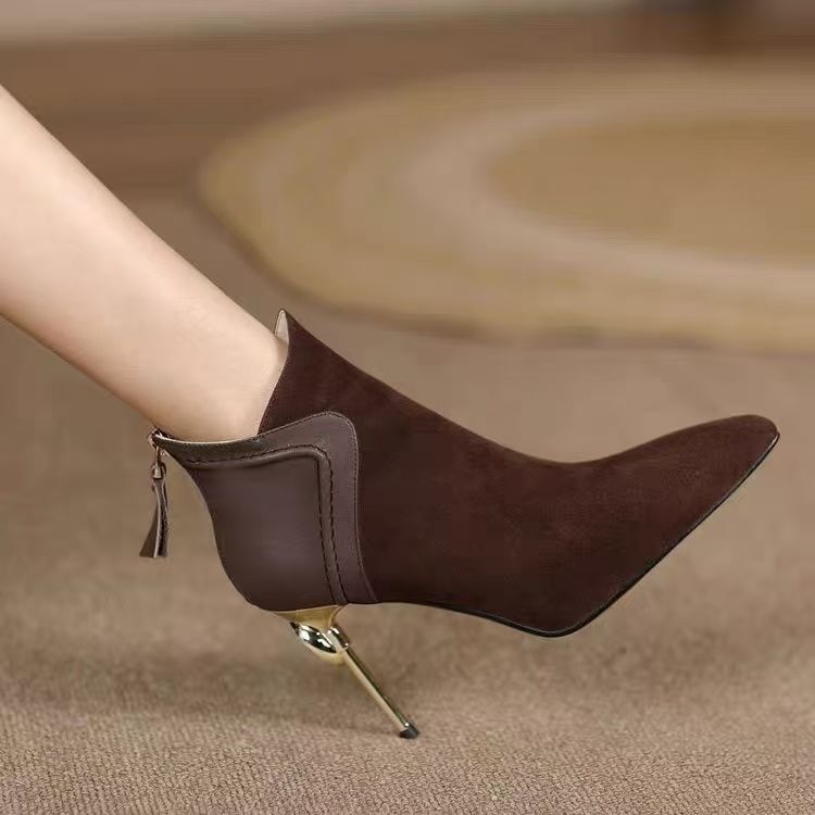 Women's Stiletto Ankle Classy High Short Frosted Women's Leather Boots