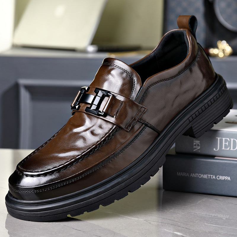 Men's Autumn Cowhide Trendy Slip-on Formal Business Leather Shoes