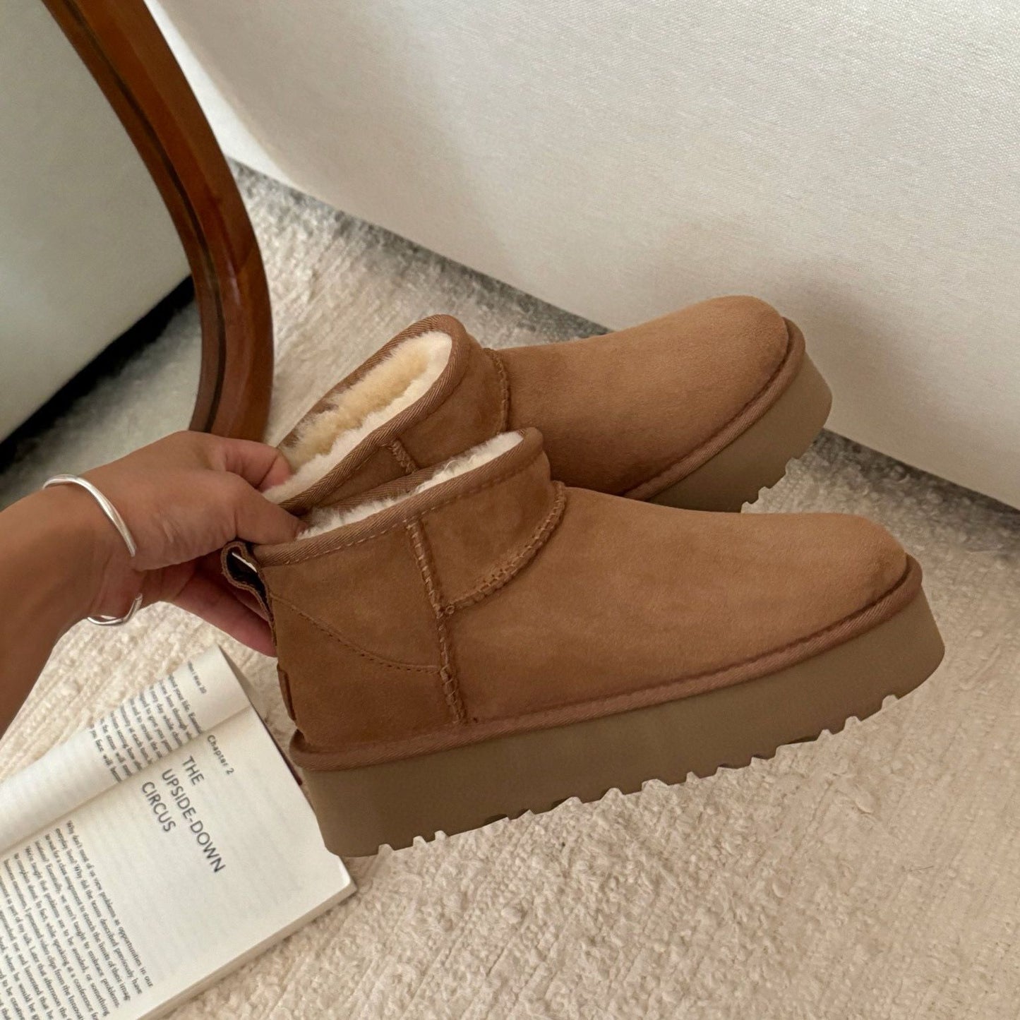 Women's Sf Platform Thick-soled Sheepskin Fur Integrated Snow Boots