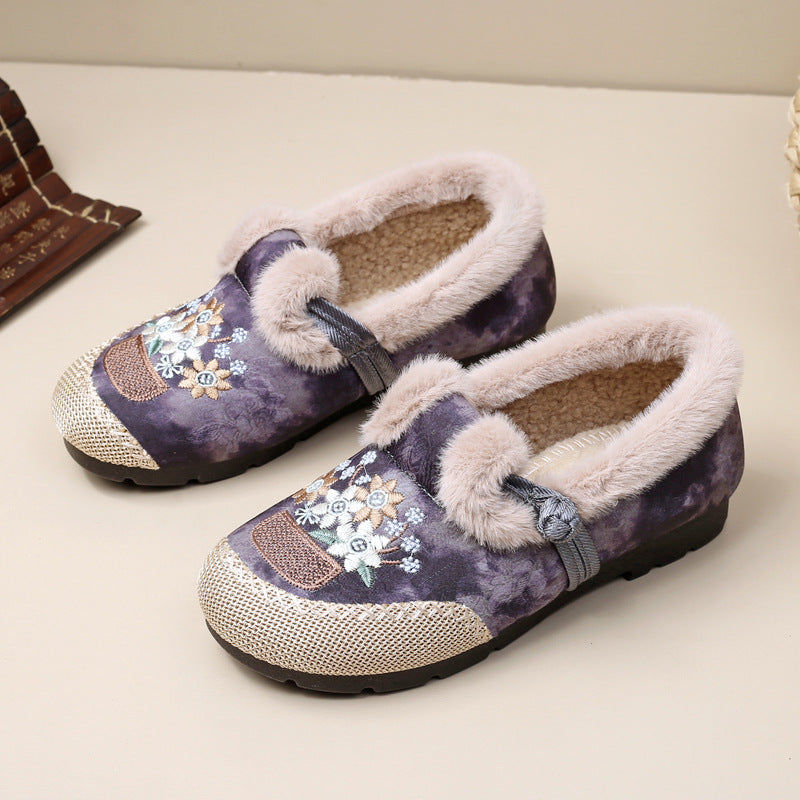 Women's Style Embroidered Cotton Fleece Lined Padded Warm Keeping Women's Shoes