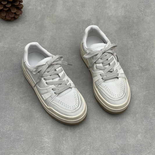 Women's Cowhide Platform White Round Toe Lace Up Muffin Women's Fashion Shoes