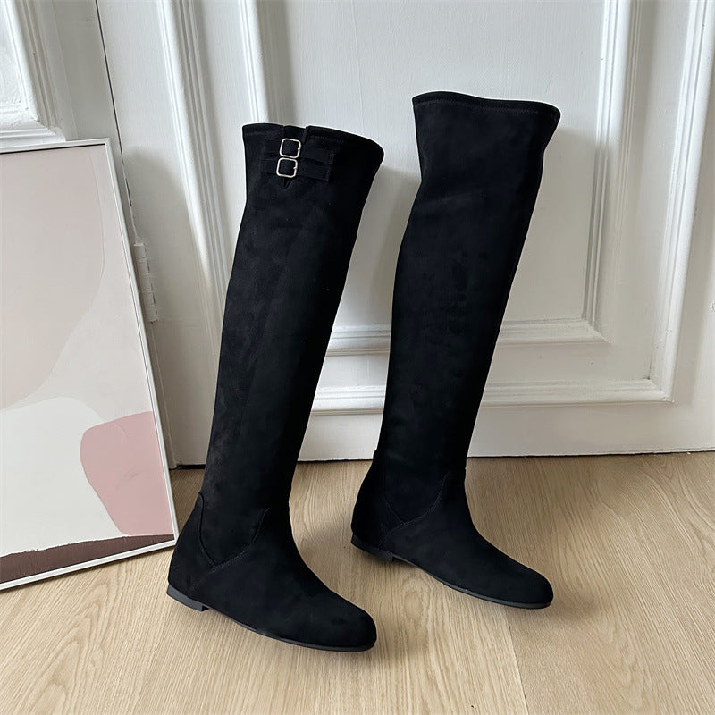 Cowhide Version Height Increasing Insole Vintage Suede Tall Knight Korean Boots