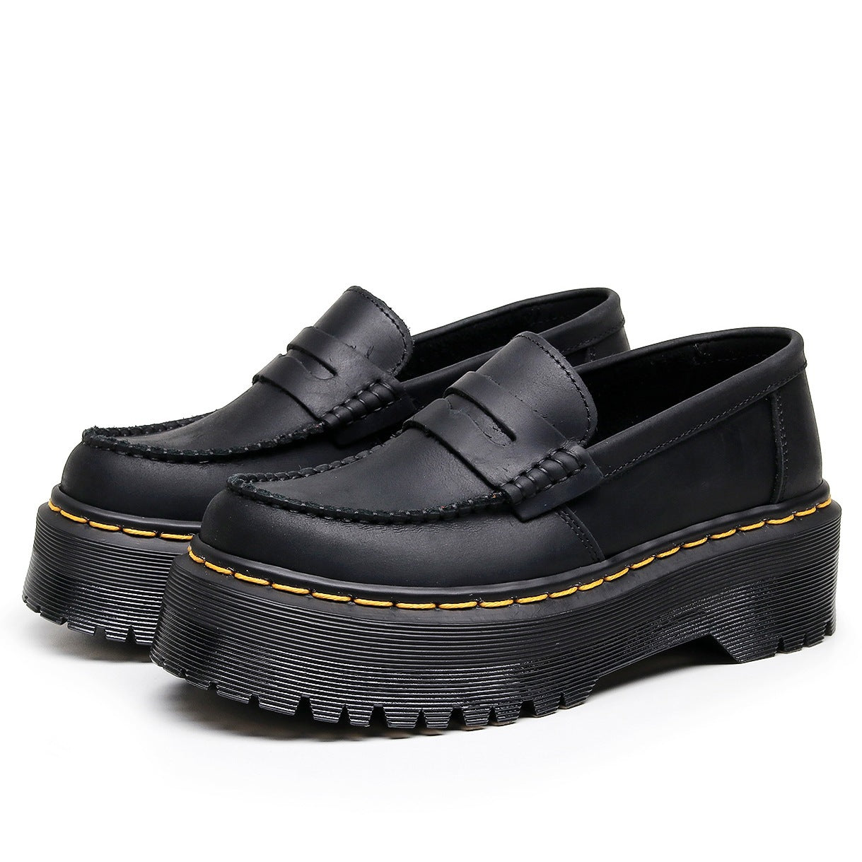 Women's First Layer Fashion Commuter Crazy Horse Black Platform Loafers