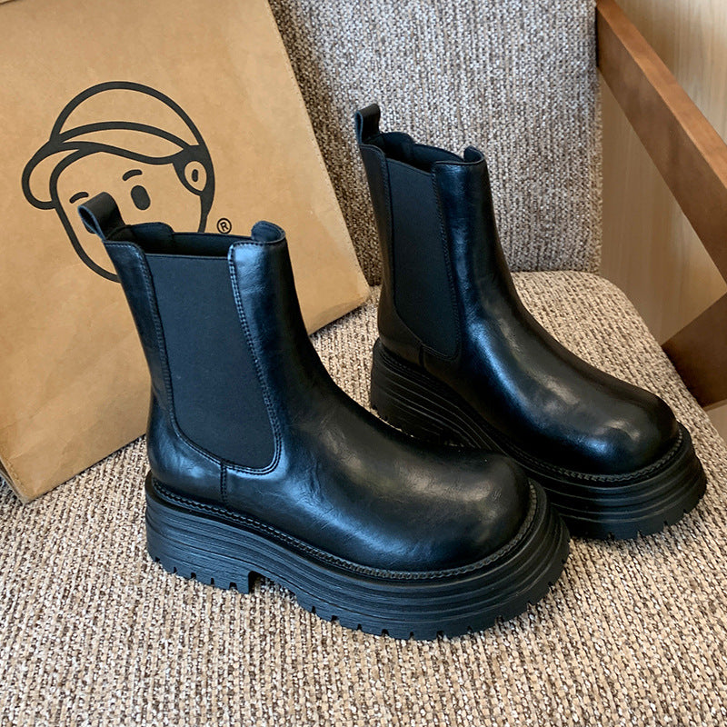 Women's Chelsea Smoke Pipe Big Tube Circumference Women's Leather Boots