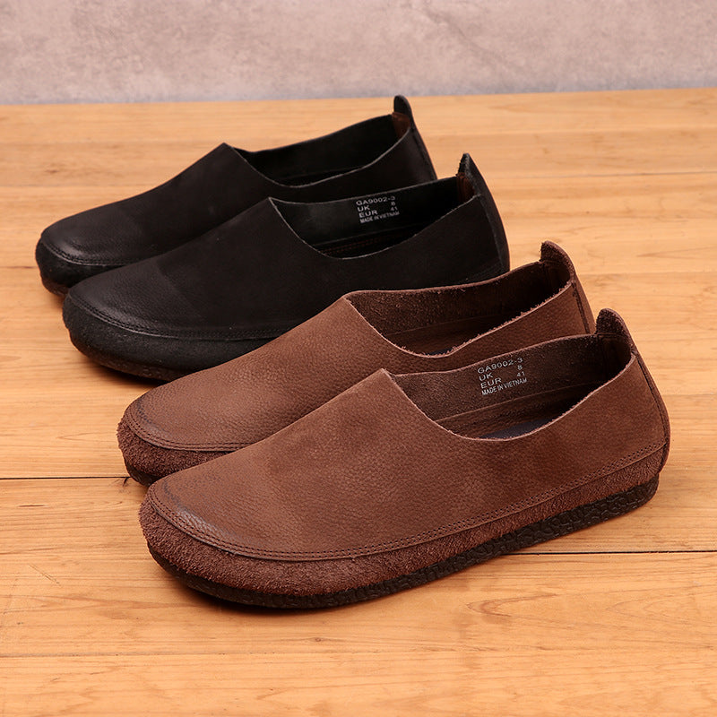Men's One Pedal Breathable Soft Bottom Lightweight Single Layer Cowhide Lazy Men's Casual Shoes