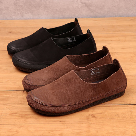 Men's One Pedal Breathable Soft Bottom Lightweight Single Layer Cowhide Lazy Men's Casual Shoes
