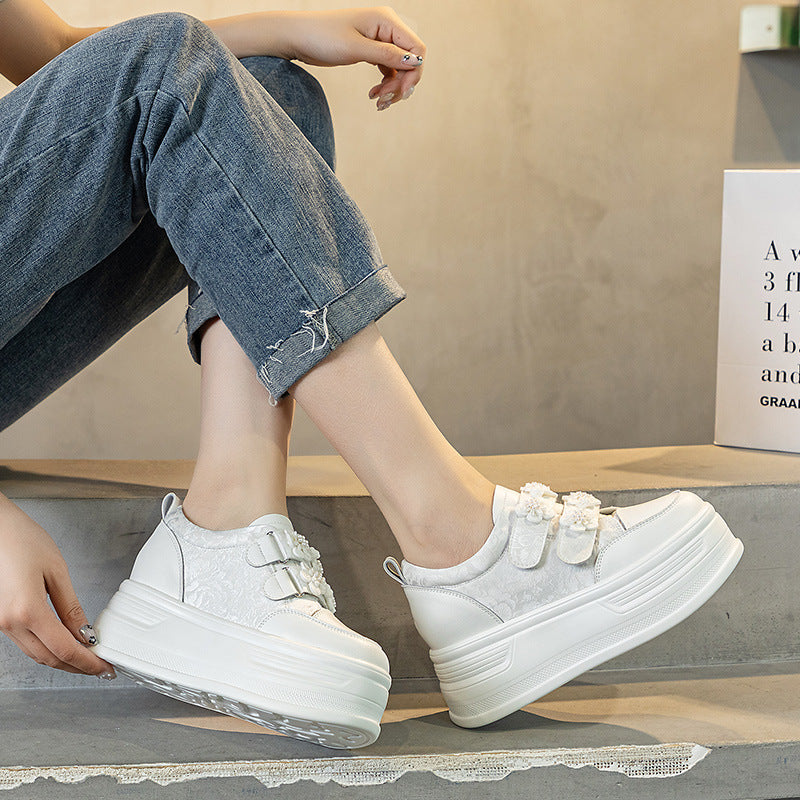 Women's Satin Increased Pu Sole White Summer Muffin Bottom Women's Casual Shoes