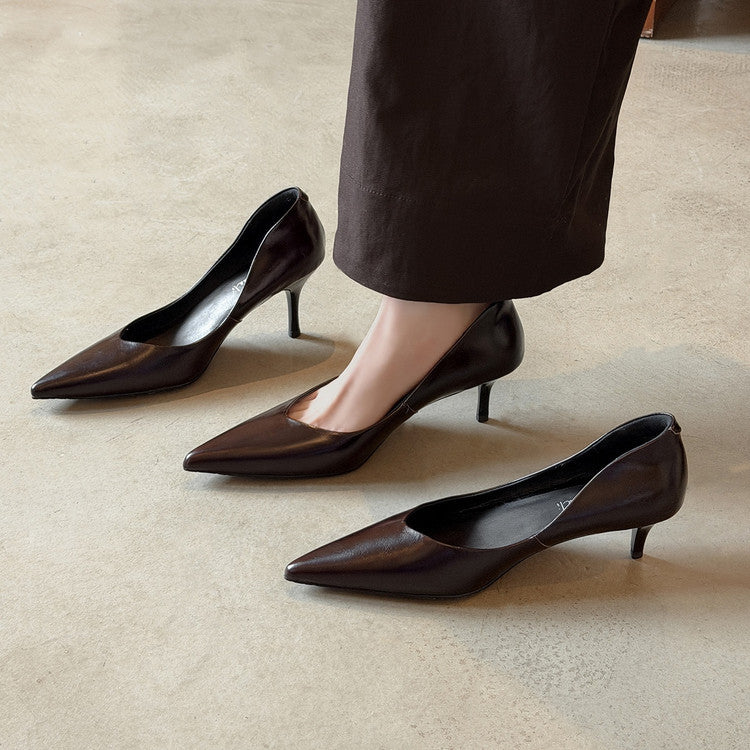 Women's Mouth Pumps Early Spring Genuine Pointed Heels