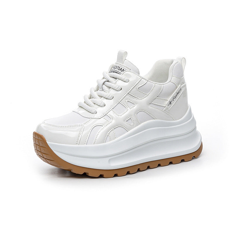 Women's Autumn Flat Bottom Wedge Platform Thick Hidden White Heels