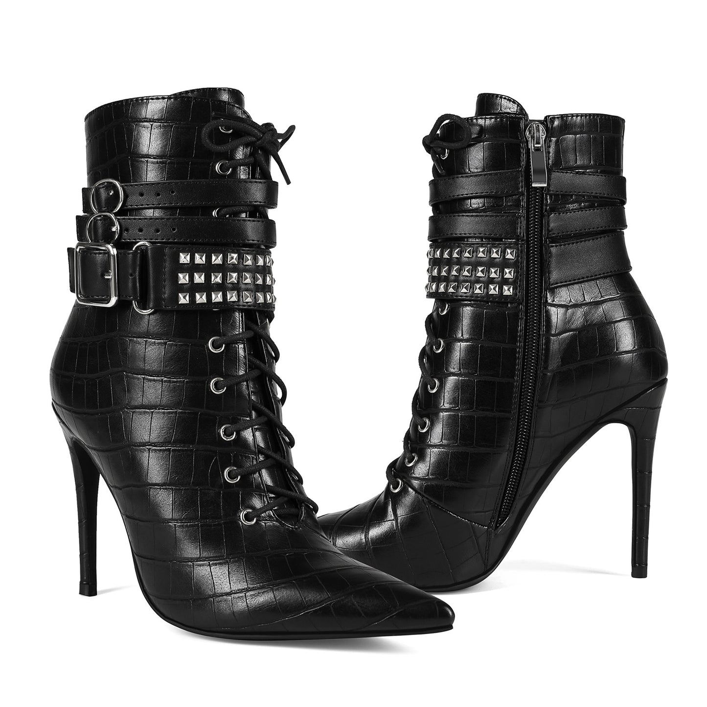 Women's Banquet Fashion Rivet Pointed Toe Stiletto Large Women's Leather Boots
