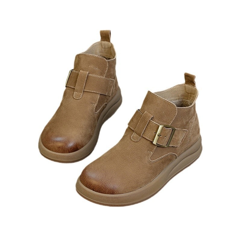 Women's Female Thick Bottom Leisure Artistic High Veet Women's Leather Boots