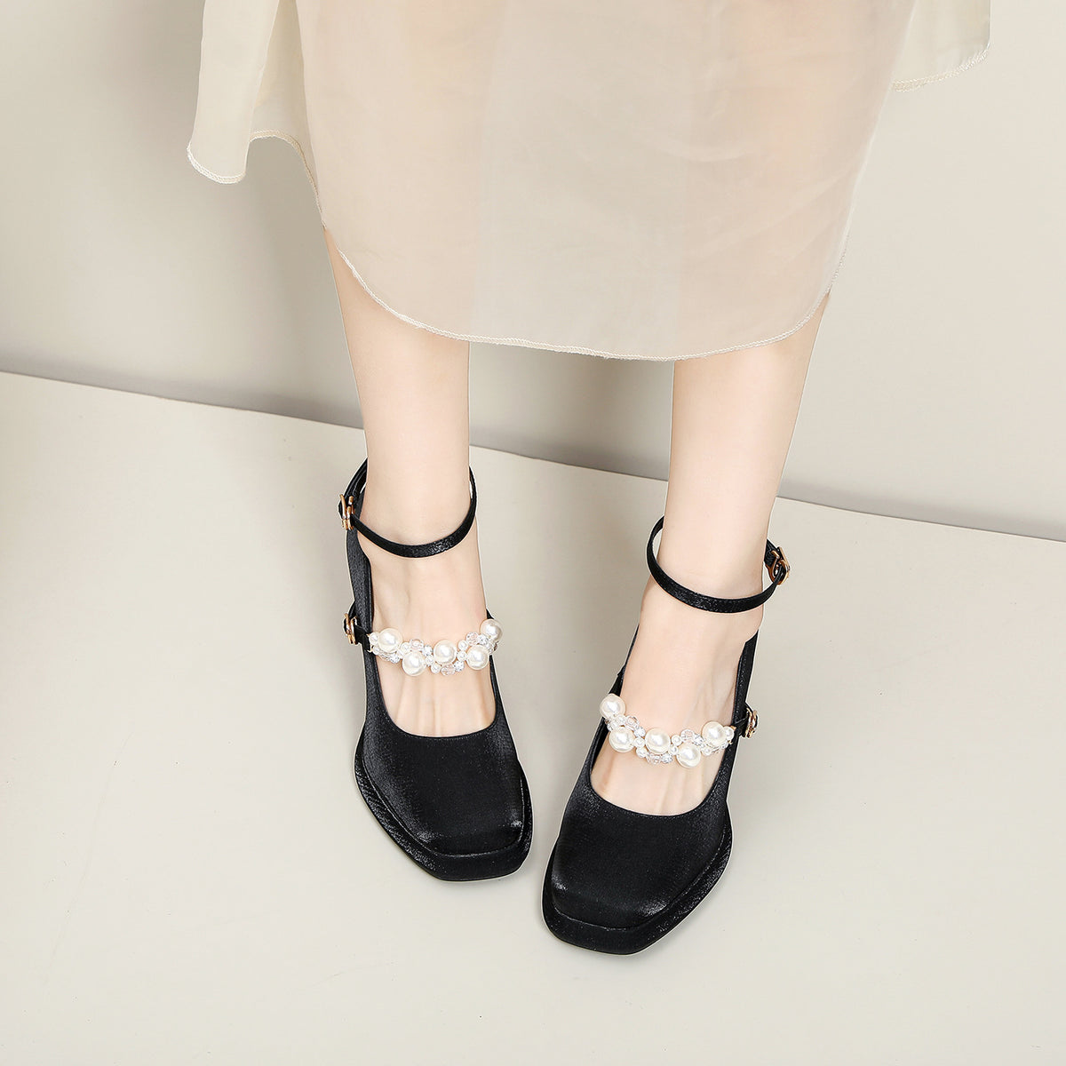 Women's High Pearl Rhinestone Platform Wedding Satin Sexy Noble Women's Fashion Shoes