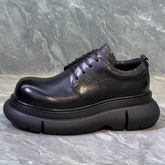 Men's Model Style Platform Derby Cowhide Leisure Lace Up Leather Shoes