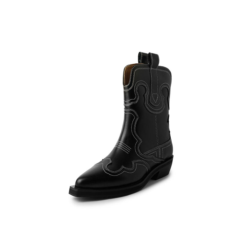 Women's Matching V Cut Embroidered Western Cowboy Mi Tube Large Small Boots