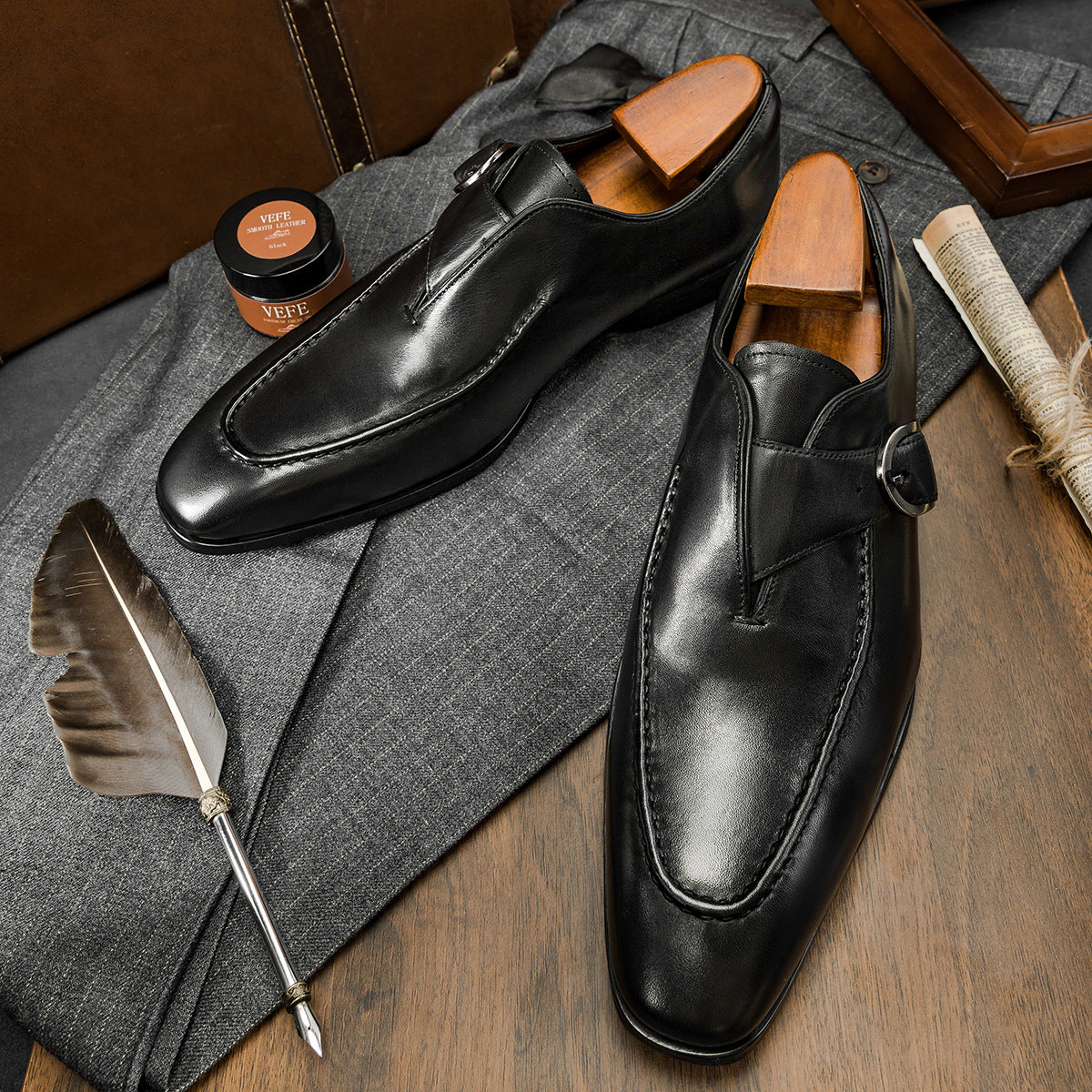 Men's Cowhide Formal Wear Retro British Men's Business Leather Shoes