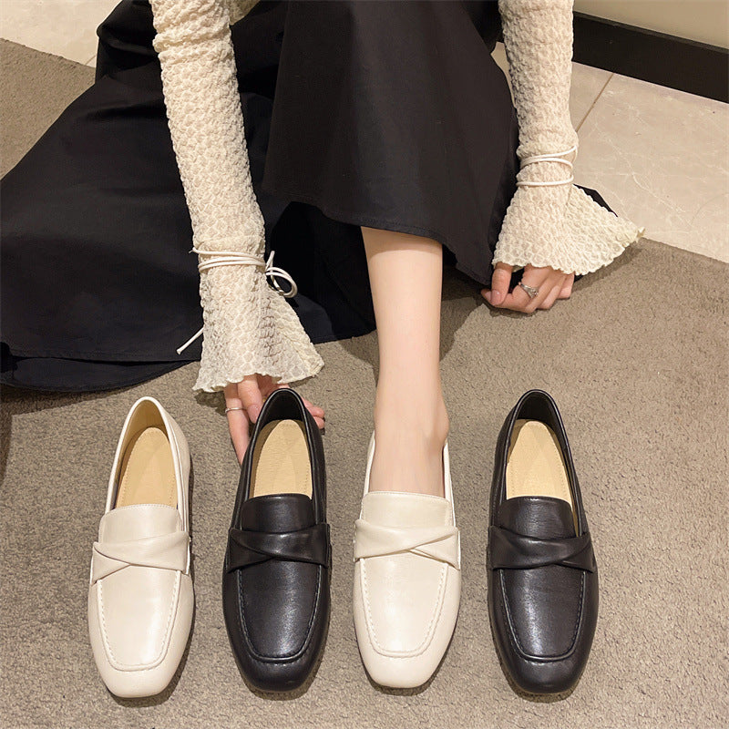 Women's Sheepskin Flat Pumps Summer Square Toe British Style Loafers