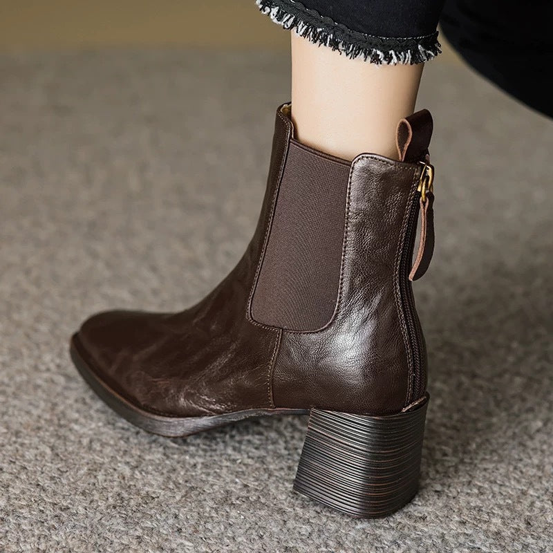 Women's Sheepskin Chelsea Booties Chunky Genuine Retro Boots