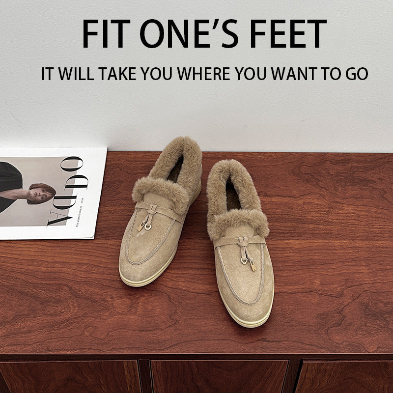 High Version Fleece-lined Closed Toe Wool Flat Loafers