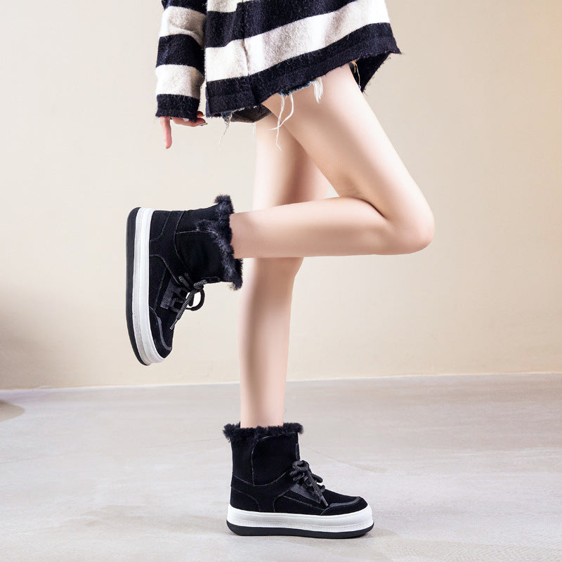 Women's Genuine Comfortable Wearable Trendy Natural Solid Color With Snow Boots