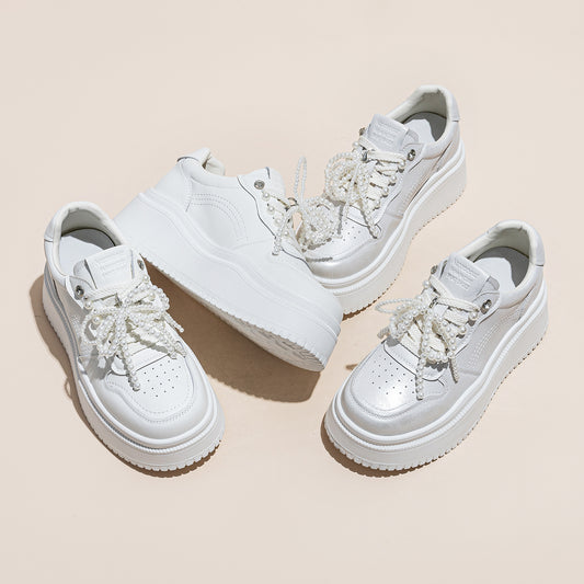 Women's White Summer Spring Thick Bottom Elevator Casual Shoes