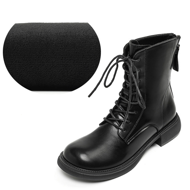 Women's For Fleece-lined British Style Thick Bottom Stretch Thin Booties Women's Leather Boots