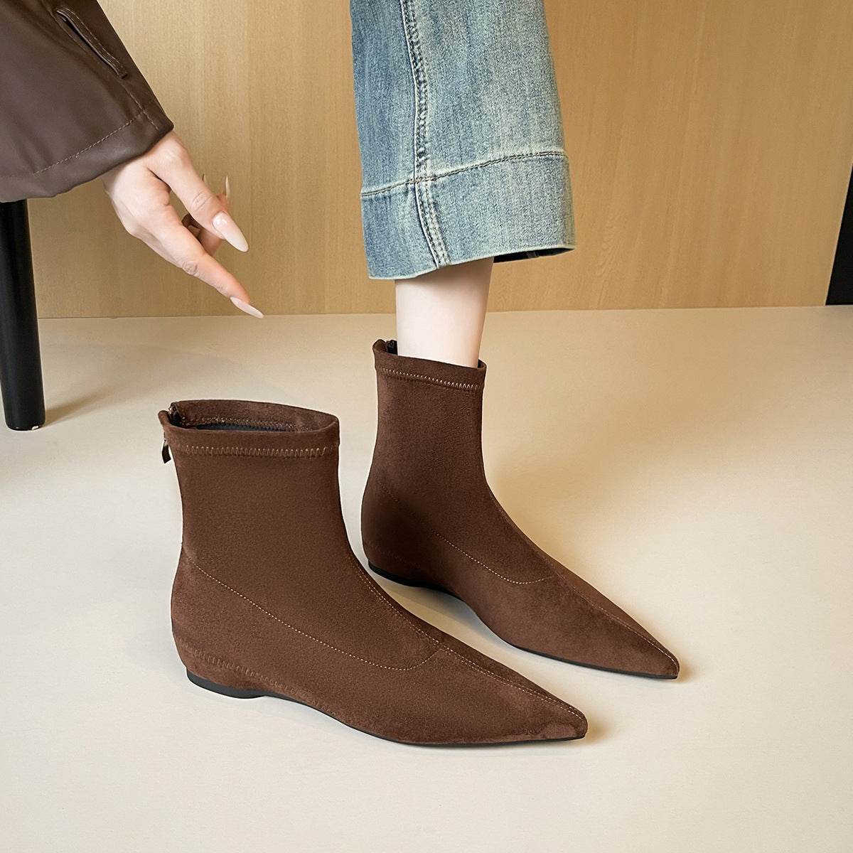 Women's Frosted Suede Flat Socks Skinny Temperament Short Heels